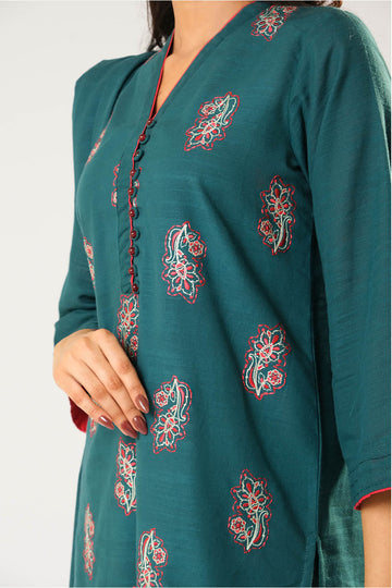 Women winter clothes | Turquoise Blue | Casual 3 Piece Suit | Cotton Khaddar Dyed | LAD-03177